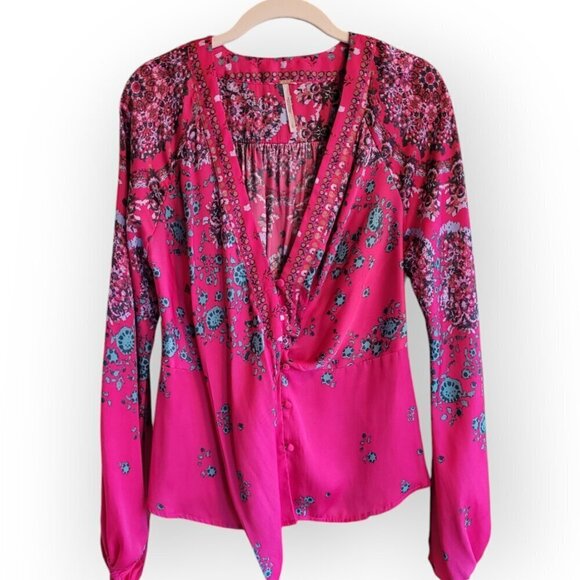 Free People Fuchsia Balloon Sleeve Blouse Size S - Picture 3 of 13